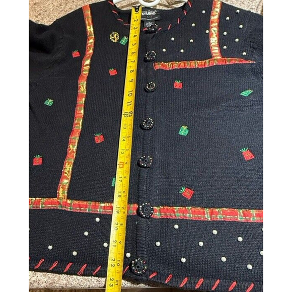 Designers Originals Studio Joy Christmas Holiday Cardigan Sweater Embellished - Picture 7 of 9